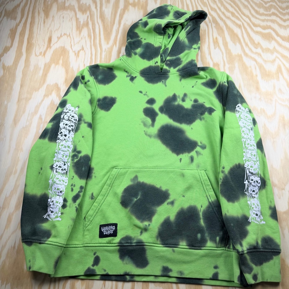 Lurking Class Sketchy Tank Mens Green Tie Dye Skull Sleeve Hoodie Medium
